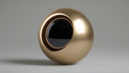 Gold Sphere With Black Recess metallic object abstract