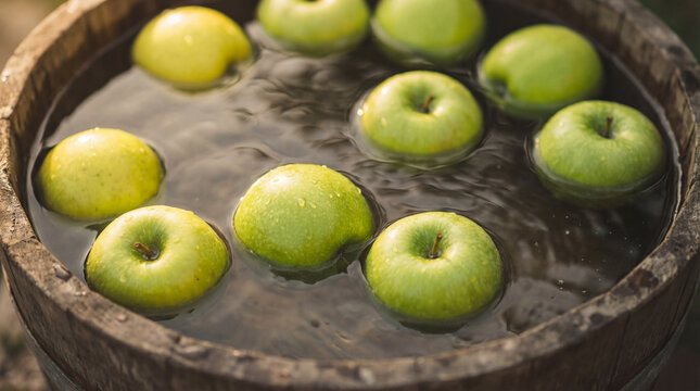 green apples floating