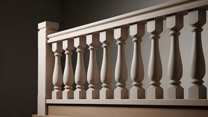 Elegant wooden balustrade with decorative spindles and a neutral color scheme