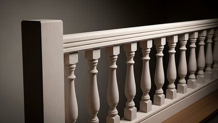 Elegant wooden balustrade with decorative spindles and a neutral color scheme