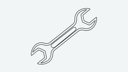 Outline of a wrench tool isolated on a white background for repair.