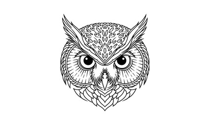 Detailed Line Art Illustration of an Owls Face with Intricate Patterns.