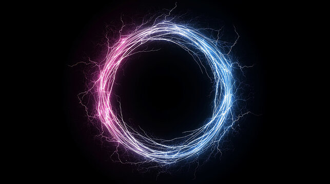 Abstract lightning circle background with purple and blue vibrant energy currents on a dark background - Powered by Adobe