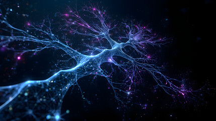 abstract blue background with nerve system, Illustration of an Active Human Nerve Cell or Glowing Neuronal Network