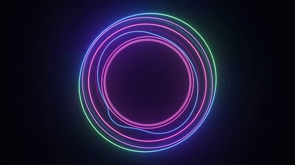 Abstract Neon Circles Design in Glowing Pink Blue and Green Colors on Dark Background