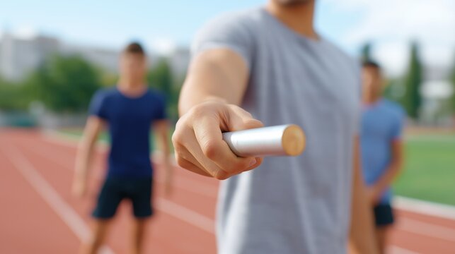 Team Relay Handing Off Baton on Track