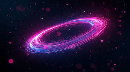 Abstract neon light trails forming an oval shape against a cosmic dark backdrop concept