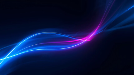 Abstract neon light trails with blue and pink hues on a dark background backdrop