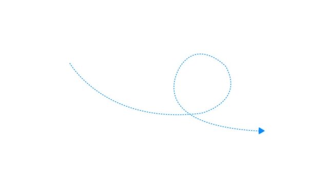 Abstract 4k Long dotted line arrow animation to indicate an object. arrow animation following wavy dotted line. target arrow icon on a white background.
