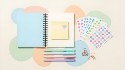 Pastel Stationery Flat Lay – Aesthetic Desk Illustration