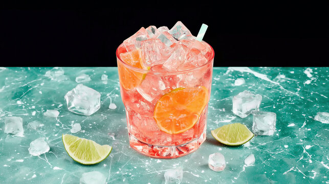 Celebrate cocktail straw day with a refreshing drink featuring lime and ice against a sleek background with cocktail elements
