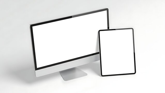 Modern computer and tablet with blank screens