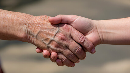Handshake between an elderly man and a young guy.