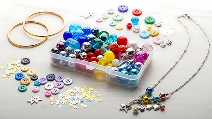 Colorful beads and jewelry making supplies for crafting projects