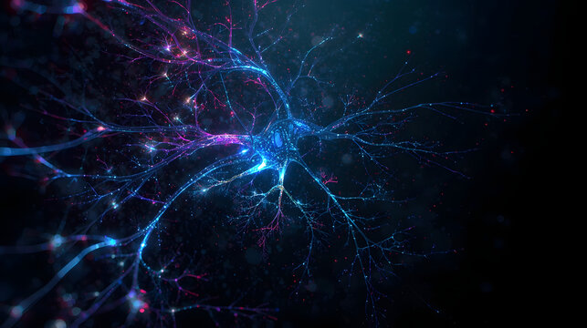 abstract blue background with lights, abstract blue background with nerve system, Illustration of an Active Human Nerve Cell or Glowing Neuronal Network - Powered by Adobe