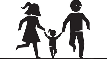 Silhouette of family running together holding hands