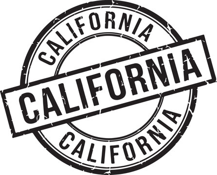 California circular stamp with diagonal text travel destination
