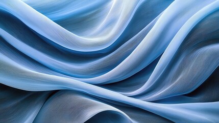 Abstract image of flowing blue fabric waves, creating a soft and elegant background. The fabric has a delicate texture and is illuminated with soft lighting.