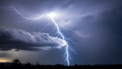 Lightning strike over dark landscape