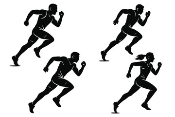 Dynamic silhouettes of male and female athletes running in a competitive race