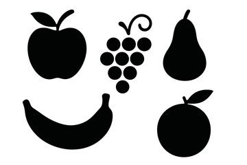 Collection of basic fruit shapes in black silhouette style for healthy eating