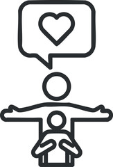 Obraz premium A simplified outline illustration of a person lifting a child with a heart speech bubble in modern vector style, ideal for family and support themes