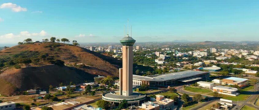 Aerial drone footage of the Digital TV Tower in Bras?lia Brazil.