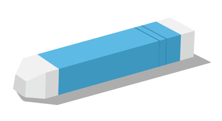 Isometric illustration of a blue and white rectangular pencil eraser
