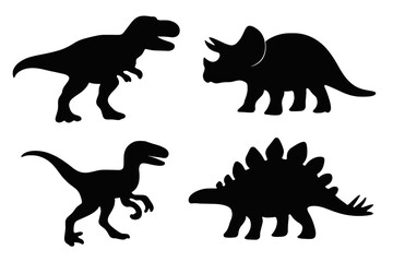Collection of various prehistoric animal silhouettes T-Rex Stegosaurus Triceratops