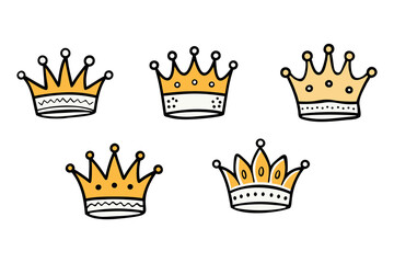 Hand drawn crown set doodle style illustration