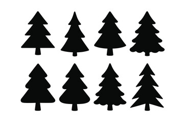Black Christmas tree silhouettes set for winter holidays and forest nature concepts