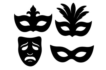 Traditional theatrical and festive masks set for carnival and masquerade parties