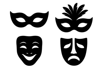 Classic comedy and tragedy drama masks with elegant Venetian carnival masquerade silhouettes