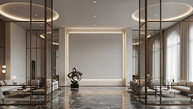 A modern and luxurious hotel lobby with elegant interior design.