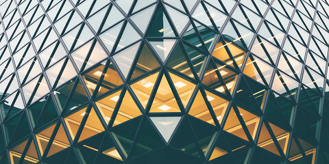 Architectural detail of a modern building with triangular glass panels