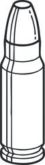 An outline illustration of a bullet in vector style, suitable for military and weapon-related designs