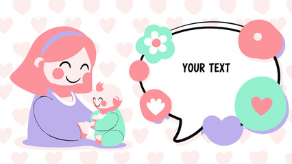 Happy Mother's Day illustration with a mother and baby, a joyful celebration of family and love with space for your text message