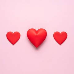 Three red hearts on pink background - symbolizing love and affection