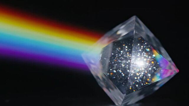  Prism's Rainbow: A glass prism gracefully refracts light, creating a beautiful display of the colors of the rainbow, illustrating the science of optics. 
