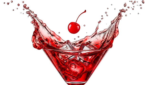Red cherry dropping into cocktail splash - Powered by Adobe