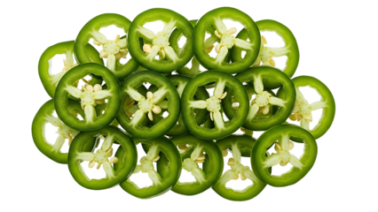 Fresh sliced jalapeno peppers on black background