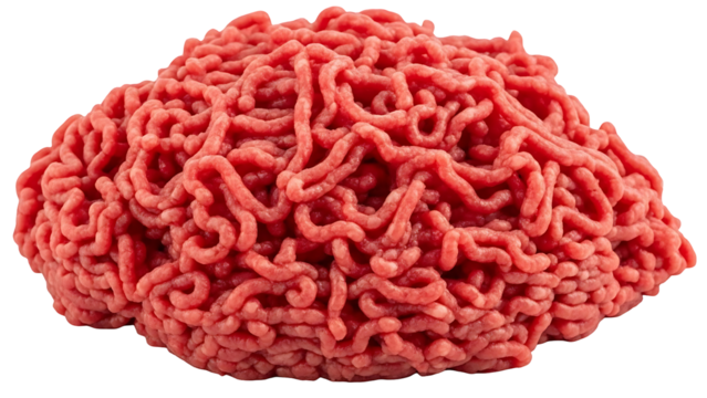 Raw ground beef pile isolated on black background