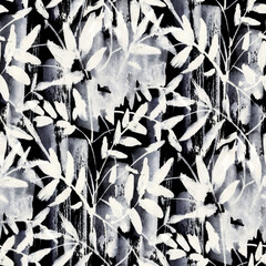 Black and white seamless pattern with flowers.  Ink Drawing.    Hand-drawn illustration.