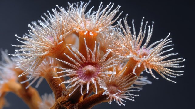 Detailed close-up of orange sea anemone with white-tipped tentacles
