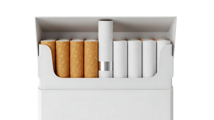 Pack of cigarettes with one electronic cigarette