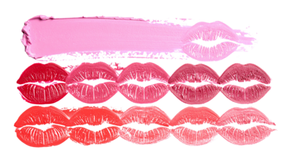 Isolated Lipstick Swipe and Lip Prints Collection - Pink and Red Makeup Smudge and Kiss Mark Elements Set
