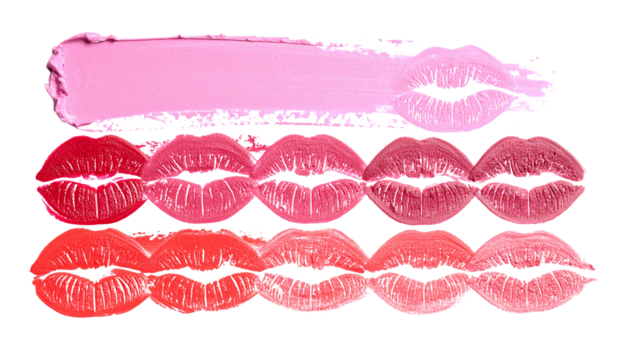 Isolated Lipstick Swipe and Lip Prints Collection - Pink and Red Makeup Smudge and Kiss Mark Elements Set
