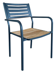 Image of a black steel chair with a light brown seat without a background, a transparent black...