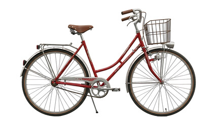 Classic red bicycle with front basket on black background
