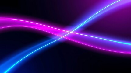 Abstract glowing neon light trails in blue and pink on a dark background